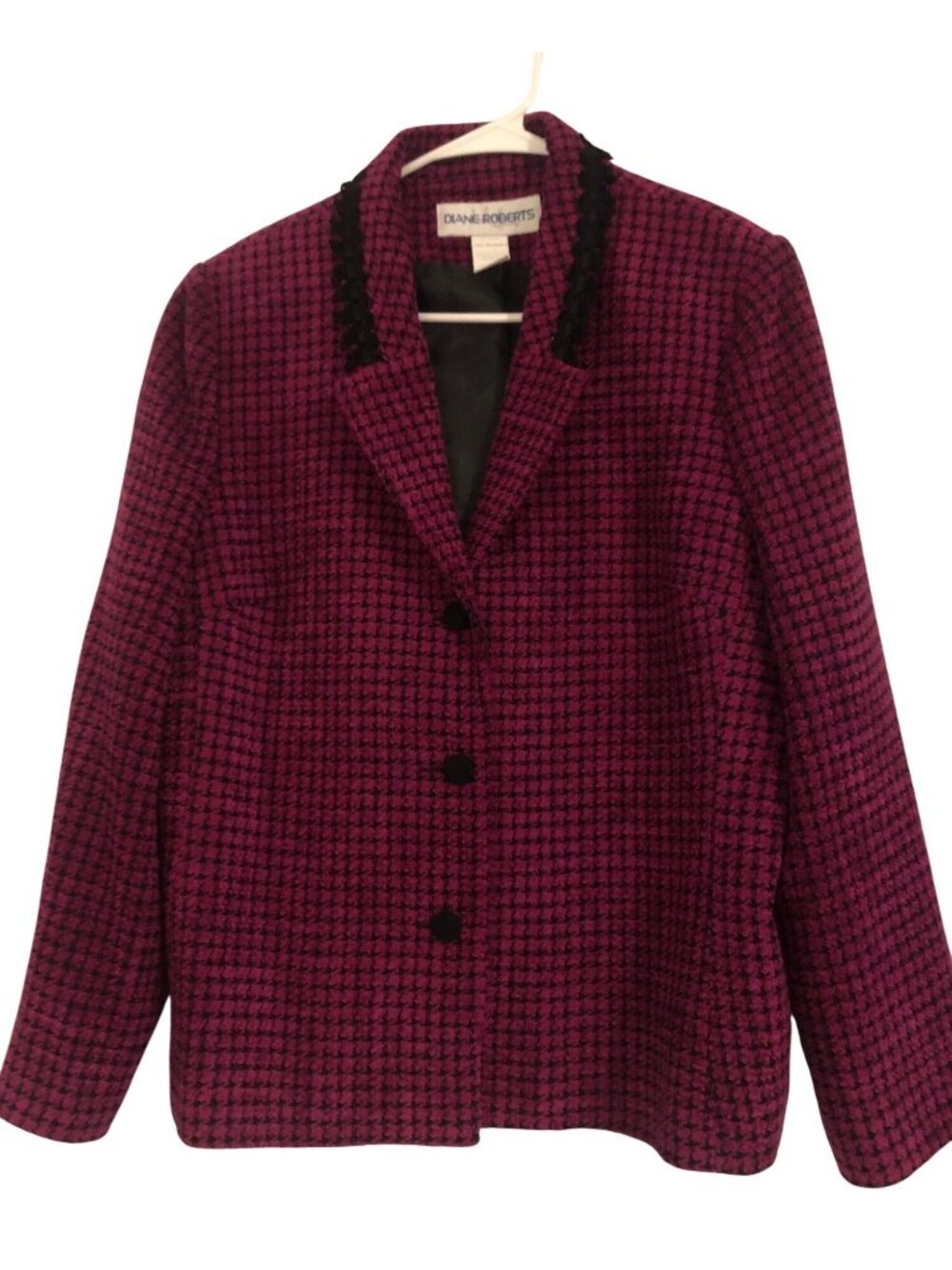 Vintage Diane Roberts Hot Pink & Black Plaid Blazer w/ Unique Lacing Sz 14H